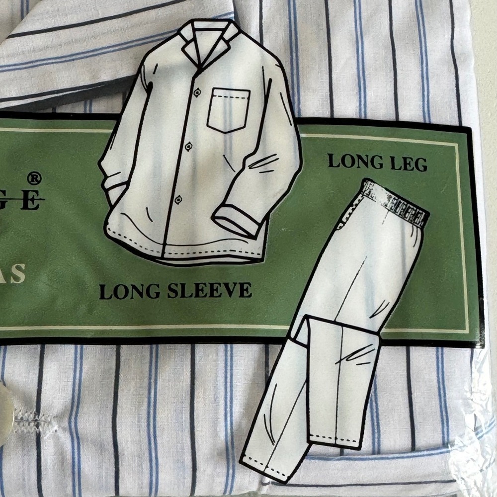 VTG Knightsbridge Mens Broadcloth Pajamas Long Sleeve Blue White Stripe Medium - Picture 4 of 9